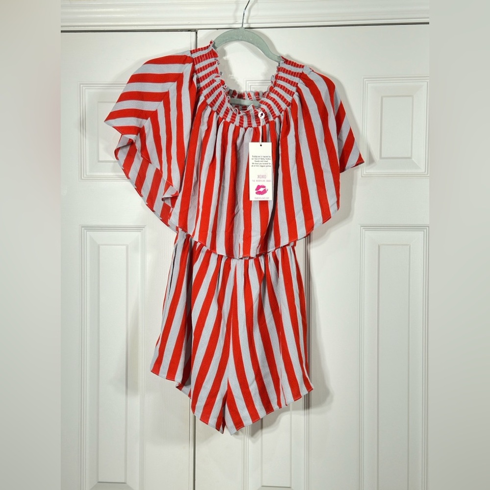 BuddyLove Orange & White Striped Romper NWT‎ size XS
